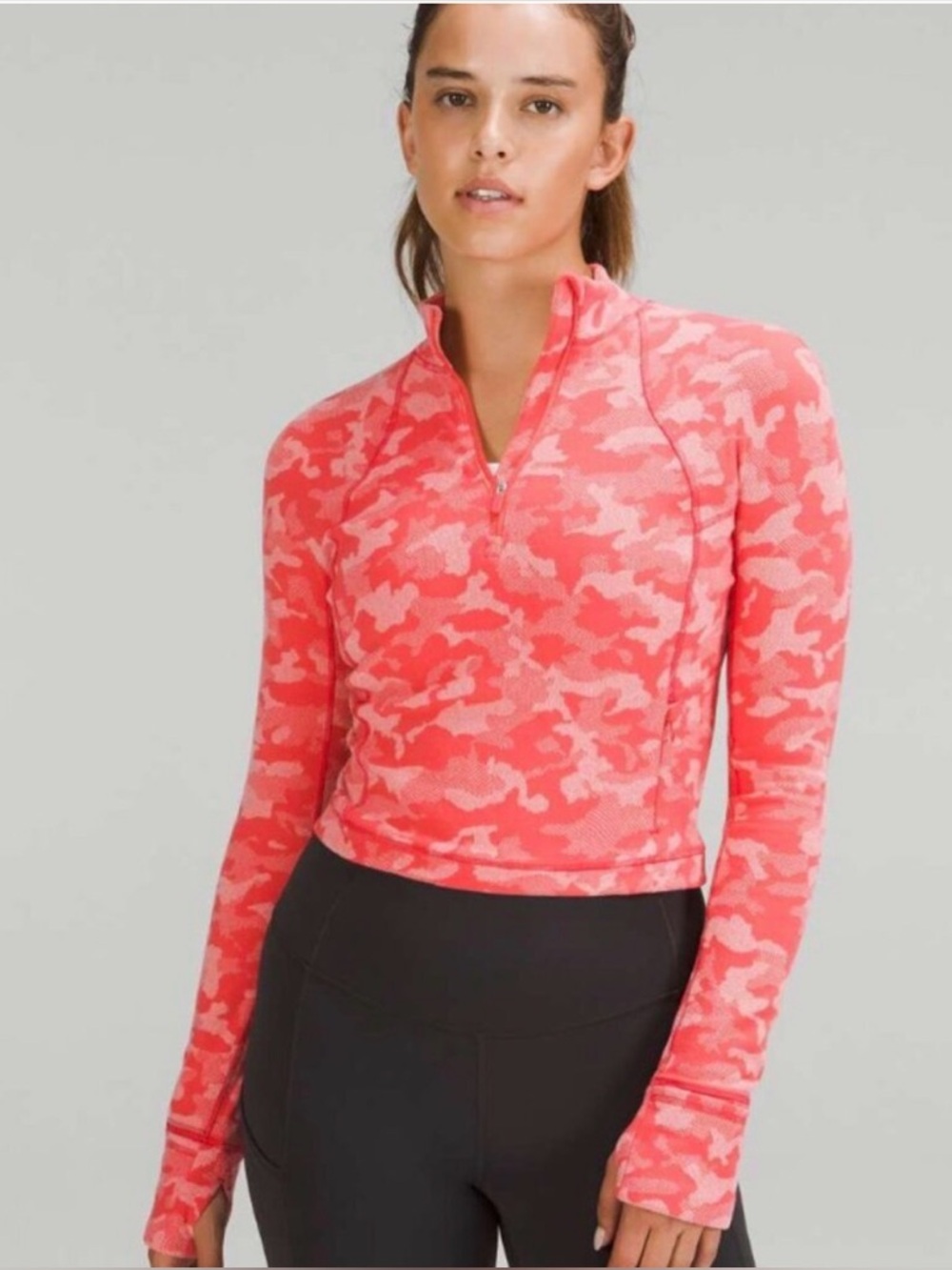 Lululemon Rulu Run Half Zip Heritage Camo Jacquard CORAL ORANGE